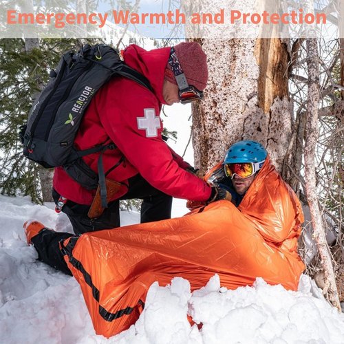 Emergency Sleeping Bag with Whistle, Portable Emergency Survival Bag, Lightweight Pocket Size Emergency Sleeping Bag, Waterproof Thermal Bivy Sack for Camping, Hiking (2)