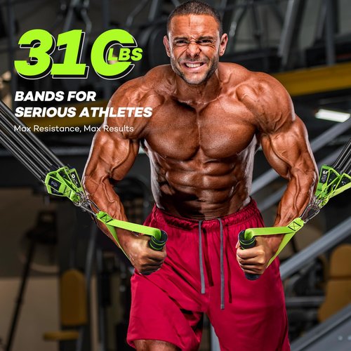 Resistance Bands, 310LBS Heavy Duty Exercise Bands for Working Out, Green Workout Bands with Handles, Stretch Band for Men, Fitness Bands for Home Workouts, Muscle Training, Strength, Slim, Yoga