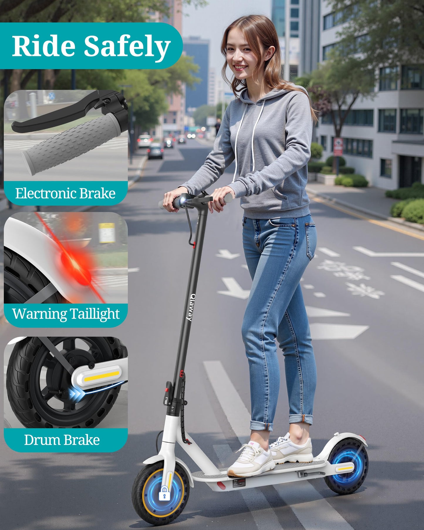 Qlaway Electric Scooter for Adults, 350W Motor, Top Speed 19Mph(31km/h), Max 22 Miles Ranges, 350W Motor, 8.5" Solid Tires, Aluminum Alloy Folding E Scooter with Dual Braking/APP Control