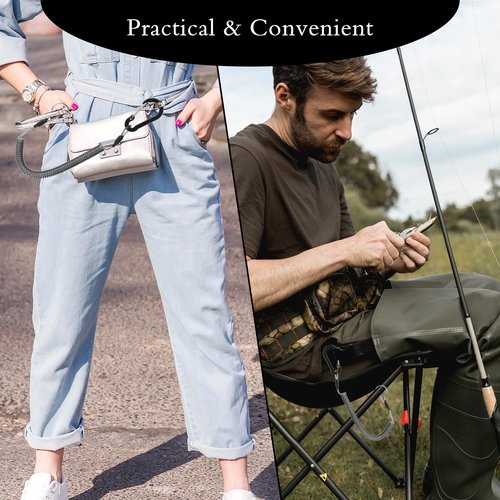 Dimeho Retractable Safety Coiled Lanyard, 3 Pcs Heavy Duty Fishing Lanyard Fishing Rod Tether Accessories Tackle Fishing Ropes Tool with Aluminium Alloy Clip for Pliers Boating Kayak (Black)