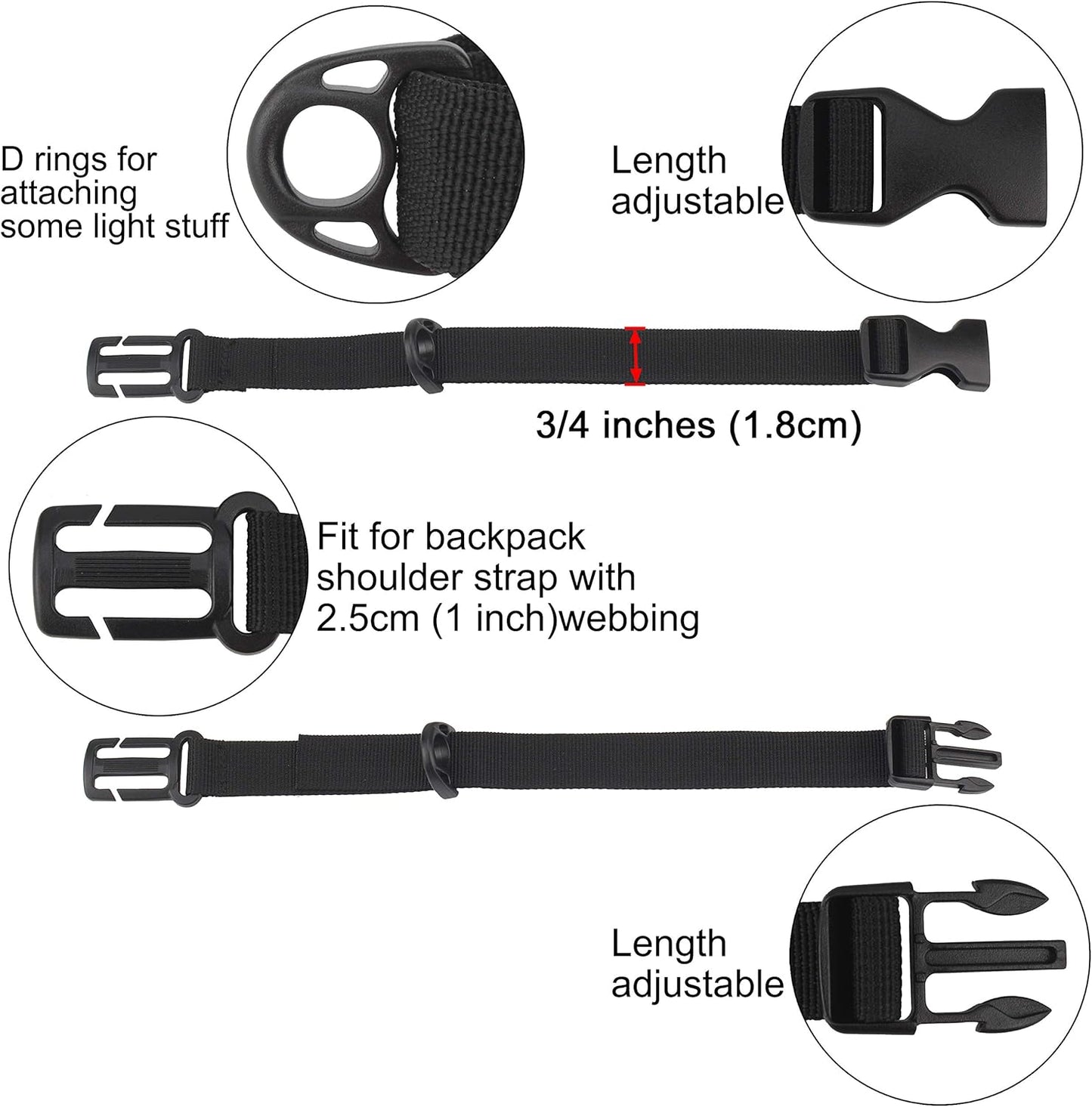 Wisdompro Backpack Chest Strap, 3/4 inch Backpack Sternum Strap Chest Belt with Quick Release Buckle for Hiking and Jogging (Compatible with 1 inch Webbing Shoulder Strap)