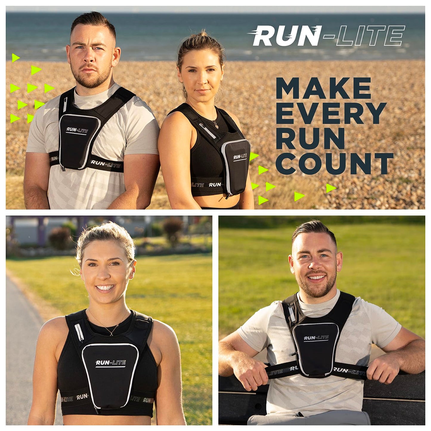 Running Vest with Phone Holder & Waterproof Pouch – Adjustable Belt Fits 28"–44" Chest – Reflective Gear with 2 Shoulder Pockets for Keys, Gels, Phones up to 6.8” (Unisex Adult)