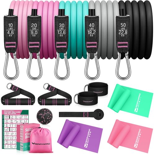 RENRANRING 150lbs Resistance Bands for Working Out, 5.9ft Exercise Bands for Physical Therapy, Stretch, Recovery, Pilates, Rehab, Strength Training and Yoga Starter Set