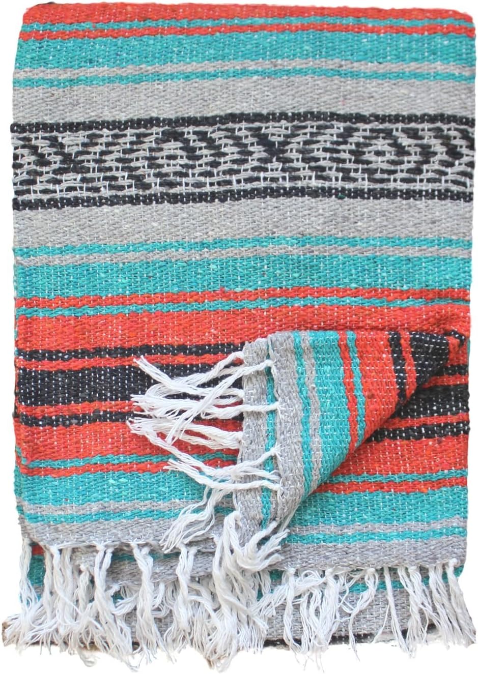 Authentic Del Mex Large Mexican Blanket - Woven Falsa Throw (70"x50") for Beach, Yoga & Outdoor Decor - Pink/Tan