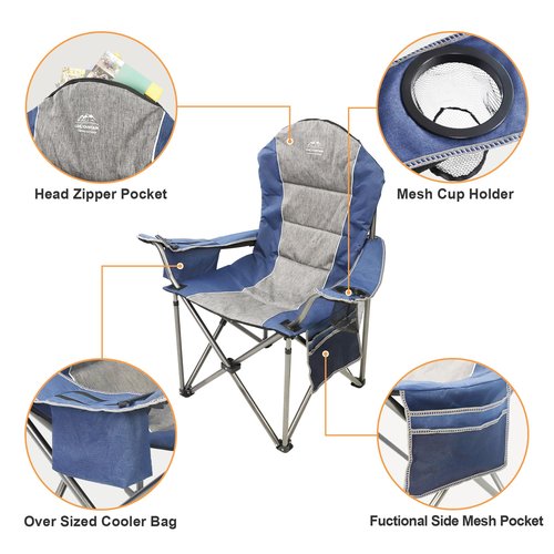 LANMOUNTAIN Camping Chairs for Adults,High Back Folding Camp Chair with Cup Holder and Cooler Bag,Heavy Duty Outdoor Lawn Chairs,Perfect for Camping,Hiking,Picnics,and Beach Trips,Blue
