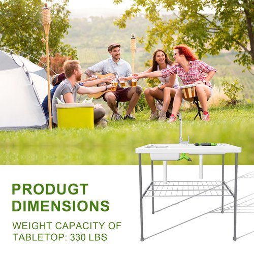 THUNDERBAY Portable Folding Fish Game Cleaning Camp Table Heavy Duty 40''Fillet Table with Double Sink and Faucet