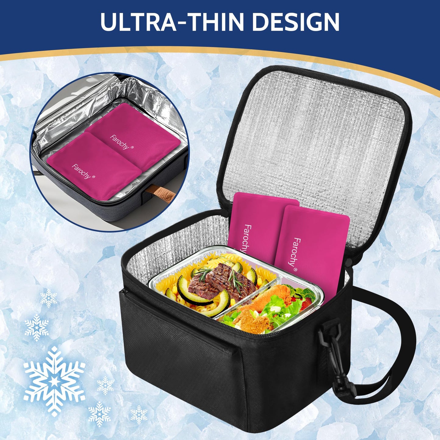 Farochy Reusable Ice Packs for Lunch Boxes - 2PCS Soft Ice Packs Freezer Packs for Cooler Gel Ice Packs, Keep Food Cold or Hot, Rosy