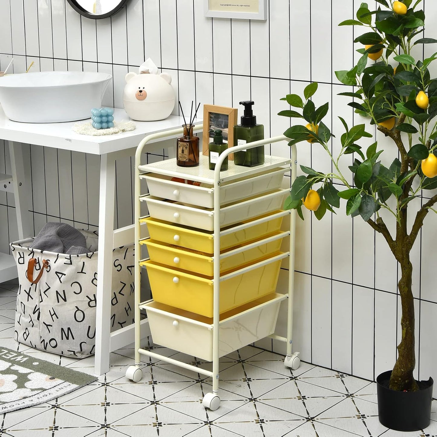 RELAX4LIFE 6-Drawer Rolling Storage Cart - Classroom Organization on Wheels w/Removable Plastic Drawers, Mobile Art Craft Cart for School Paper Home Office, Utility Cart with Drawers (Macaron)