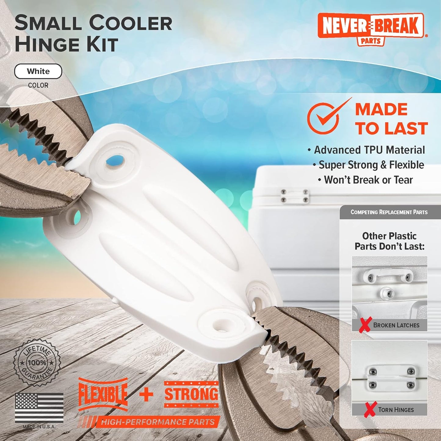 NeverBreak Parts - 2 Pack White Igloo Cooler Hinges Replacement with Screws | High Strength Igloo Cooler Replacement Parts | Igloo Parts kit for ice chests
