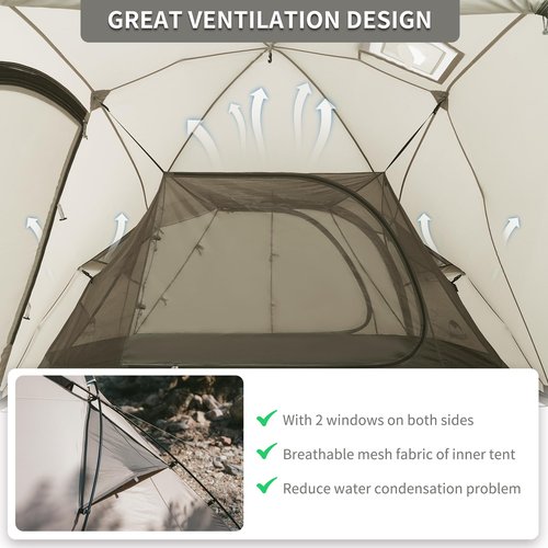 Naturehike Massif 4 Season Hot Tent with Stove Jack, 2 Person, UPF50+ Waterproof Windproof Winter Tent with Room and Hall