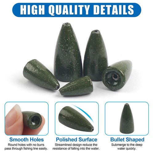 Bullet Fishing Weights Sinkers, 50pcs Lead Sinker Worm Weight Bass Fishing Texas Rig Carolina Rigs Slip Sliding Weights Freshwater Saltwater 1.75g