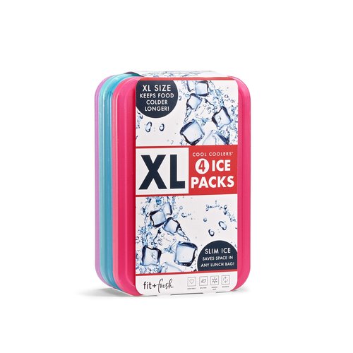 Cool Coolers by Fit & Fresh Slim Ice Pack Bundle (4 Pack + 4 Pack XL) for Lunch Boxes, Coolers, Camping & Beach - Purple & Multi