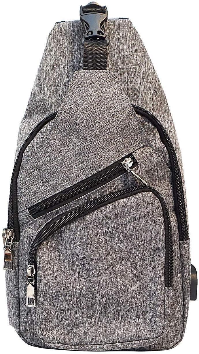 Anti-Theft Daypack Crossbody Sling Backpack, USB Charging Connector Port, Lightweight Day Pack for Travel, Hiking, Everyday, Regular, Black