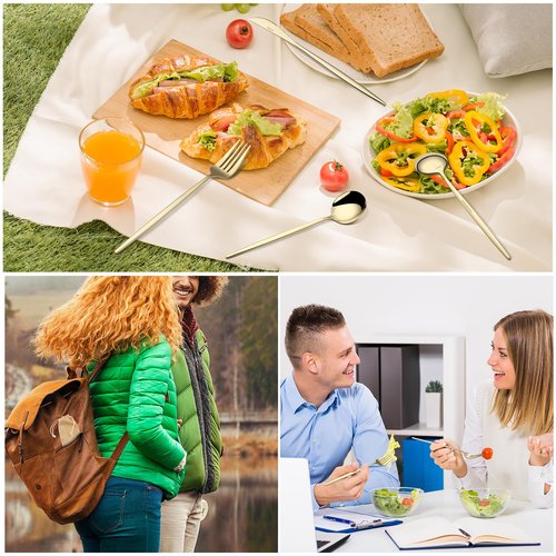 VIVANI Travel Utensils with Case, 3 Pieces Reusable Champagne Gold Utensils Set, Stainless Steel Camping Cutlery Set for Lunch Box