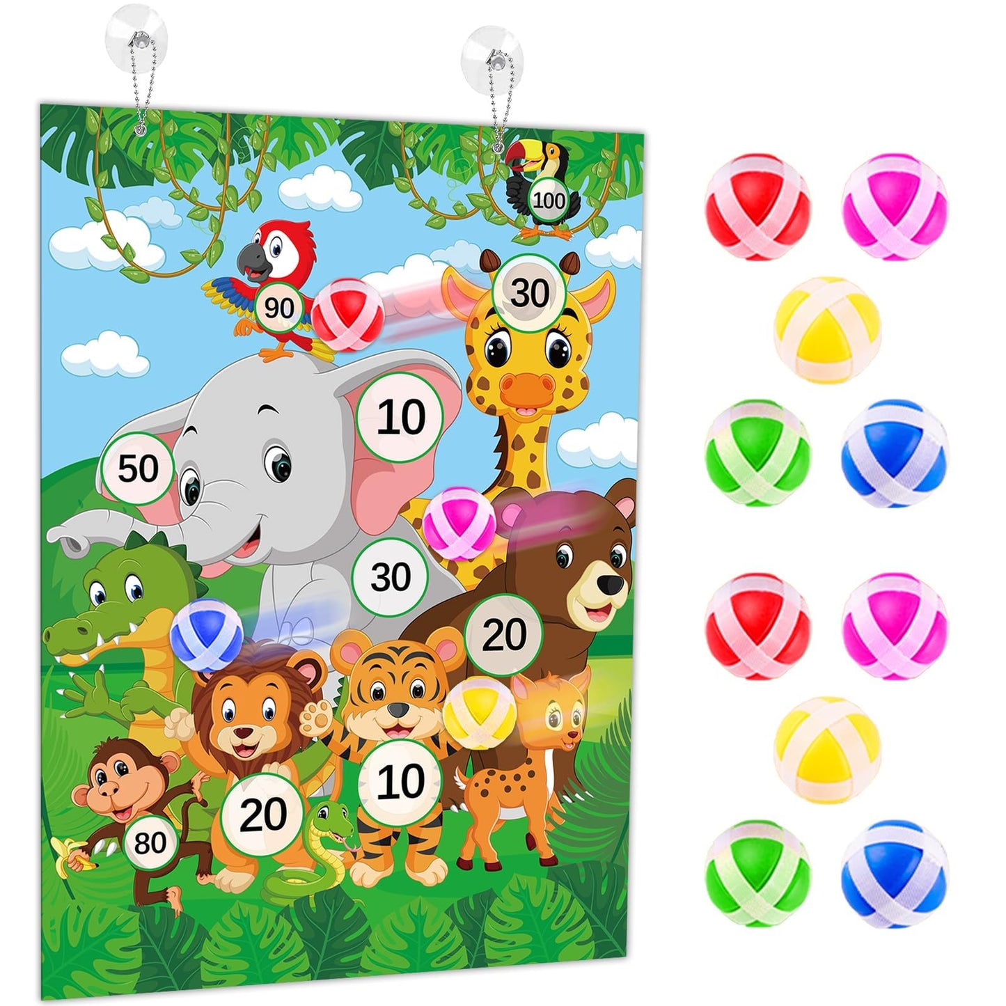 Dart Board for Safari Animals Dart Board Birthday Party Decorations with 10 Sticky Balls Felt Cloth Wild Jungle Theme Party Games 19.1x13.4 Inches Indoor Outdoor Games Gifts for