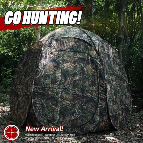 ShedOFF 1-3 Person Hunting Blinds, 300 Degree See Through Pop up Ground Blinds for Deer Turkey Duck Hunting, Bow Hunting Accessories, Double Side Zipper Window (Camo BrownTree)