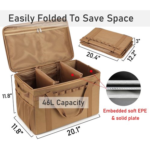 Lemubeane Tactical Camping Storage Bag - 46L Utility Tote Bag Trunk Organizer (Coyote Brown)