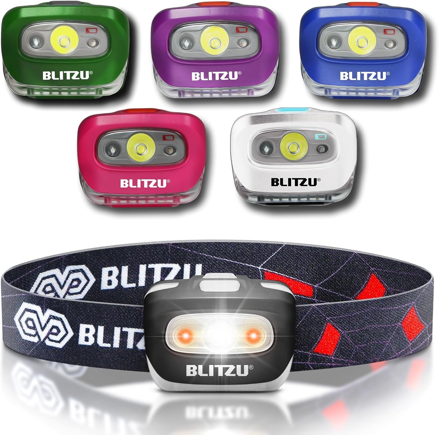 Waterproof LED Headlamp Flashlight for Adults & Kids - Lightweight, Comfortable, White & Red Light for Running, Camping & Hiking - 3 AAA Batteries Included, Purple