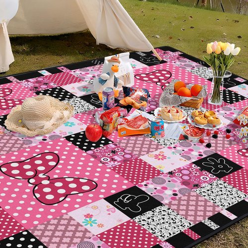 awufncksn Pink Picnic Blankets Waterproof Foldable, 60″X80″ Checkered Thick Picnic Mat Outdoor Blanket for Grass, Cute Beach Blanket Sandproof Picnic Accessories for Camping Party Park Girls Gifts