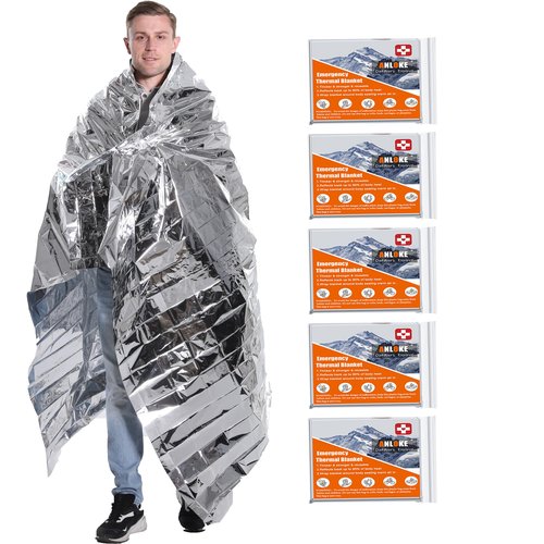 Emergency Blankets Mylar Thermal Blanket-(5 Pack) of Gigantic Space Blanket 82 * 64 in. Survival Blankets Heavy Duty Camping Gear,First Aid…