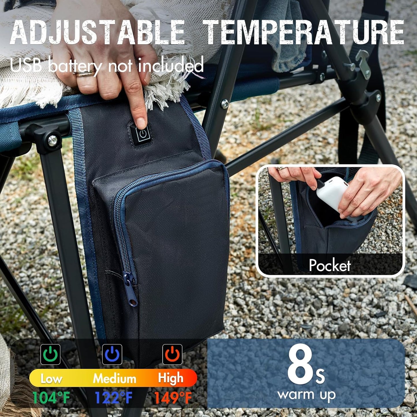 PORTAL Oversized Folding Camping Chair High Back Portable Lawn Chairs for Adults Outdoor Sports with Hard Armrest Cup Holder，Supports 400LBS Black