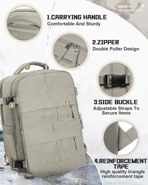 wepadre Travel Backpack Carry on Flight Approved Carry on Backpack for Airplanes Personal Item Travel Bag 18x14x8 Inches Traveling Backpacks for Men Women Mochila de Viaje Greyish Brown