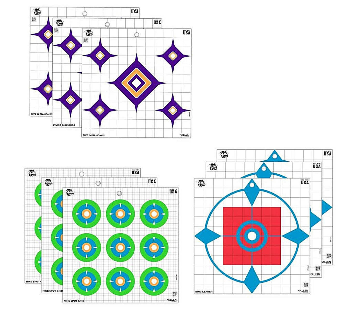Allen Company EZ Aim Fun Dialing in More Fun Paper Shooting Targets, 12”W x 12”H, 9-Targets