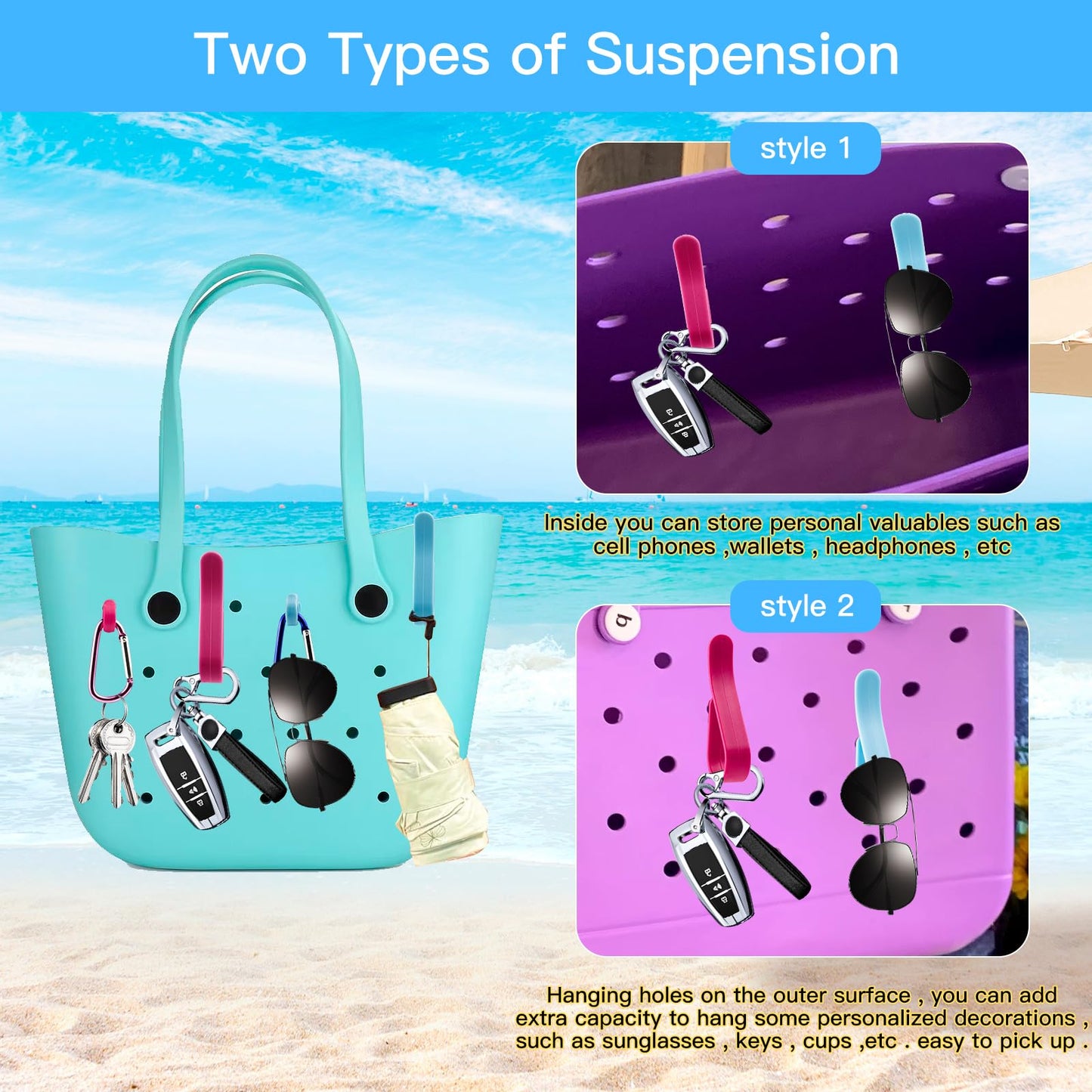 4 Pcs Hooks Set Accessories Compatible for Bogg Bag, Bogg Bag Accessories, Insert Carabiner Key Chain Holder Charms, Compatible for Small & Large Beach Bags (Blue)