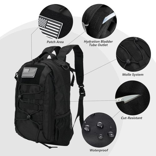 BAIXINGBAGS 20L Mini Small tactical backpack for men, MOLLE System Daypack black gym hunting backpack Comfortable for Hiking Camping