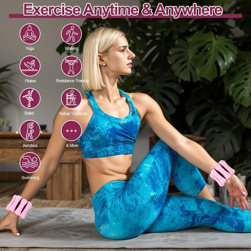 Welspo Wrist Weights, Adjustable Wearable Strong Arm & Leg Weights Set of 2(1lb each) Silicone Wrist Weights for Exercise, Yoga, Pilates & More, Wrist Ankle Weights for Woman and Man