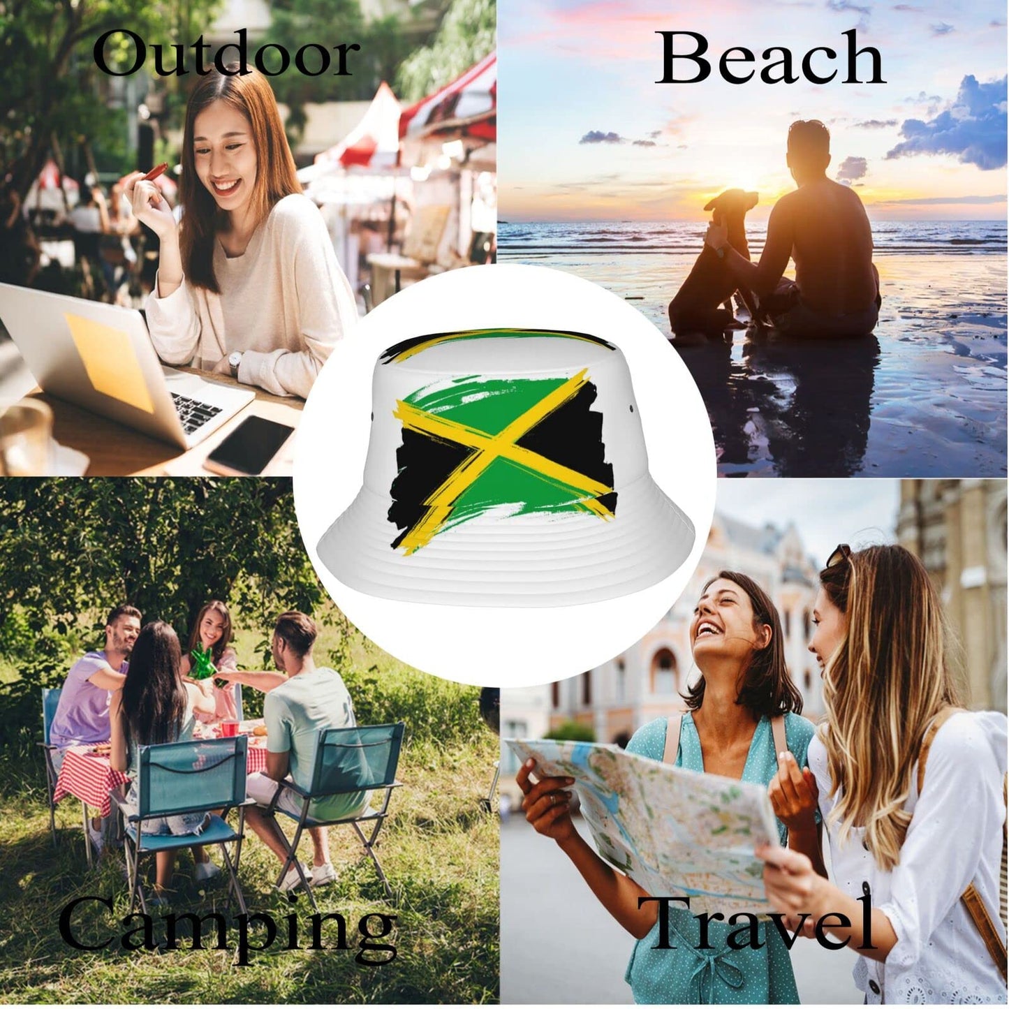 Jamaica Flag Bucket Hat for Mens Womens Summer Sun Hat Abstract Fisherman Cap Beach Packable Hat Outdoor Travel Sun Caps，Green