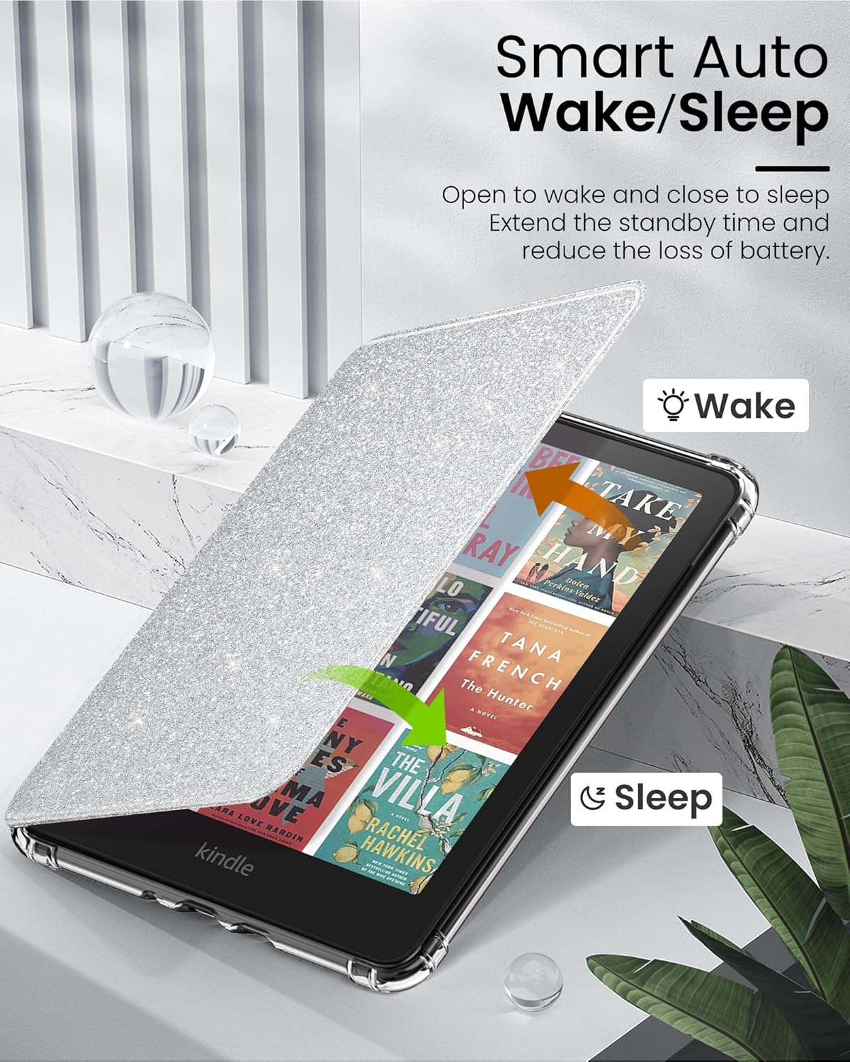 MoKo Case for All-New 7" Kindle Paperwhite 2024 12th Gen&Kindle Colorsoft Signature Edition 2024,Ultra Clear Soft Flexible Glitter TPU Back Cover Light Shell with Auto Wake/Sleep, Glitter Purple