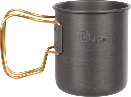 Olicamp Space Saver Camping Mug with Colored Grip, Nests Nalgene Bottle Inside, Lightweight and Compact, Perfect for Camping and Backpacking, Black