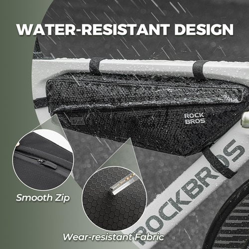 ROCKBROS Bike Frame Bag 2.9L Large Capacity Bike Storage Bag Waterproof Under Top Tube Bike Bag，Narrow Edge Bike Pouch for Mountain & Road Bike