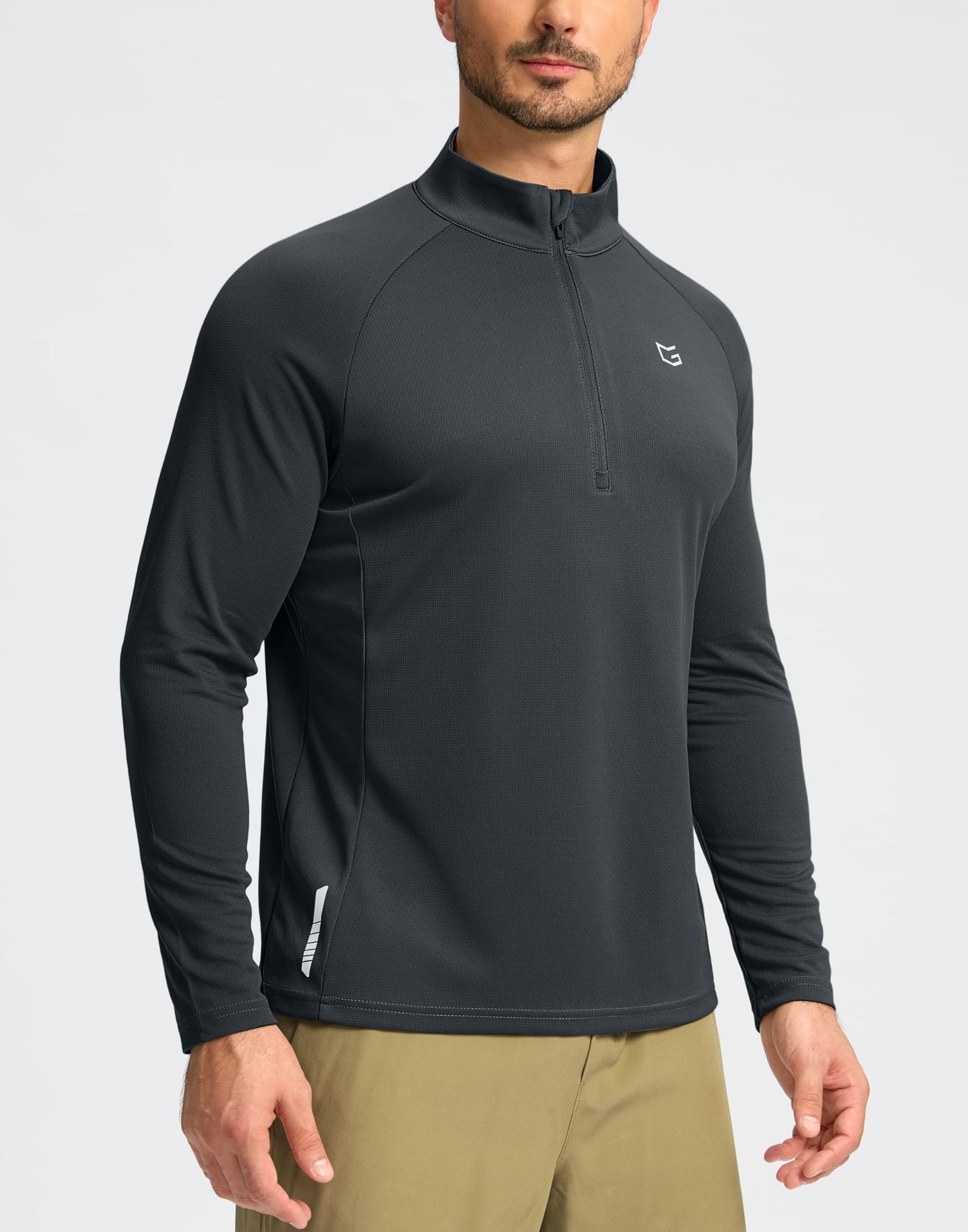 G Gradual Men's Running Shirts Long Sleeve Athletic Shirt Lightweight Quick Dry Quarter Zip Pullover for Men Workout Gym Golf(Dark Grey,L)