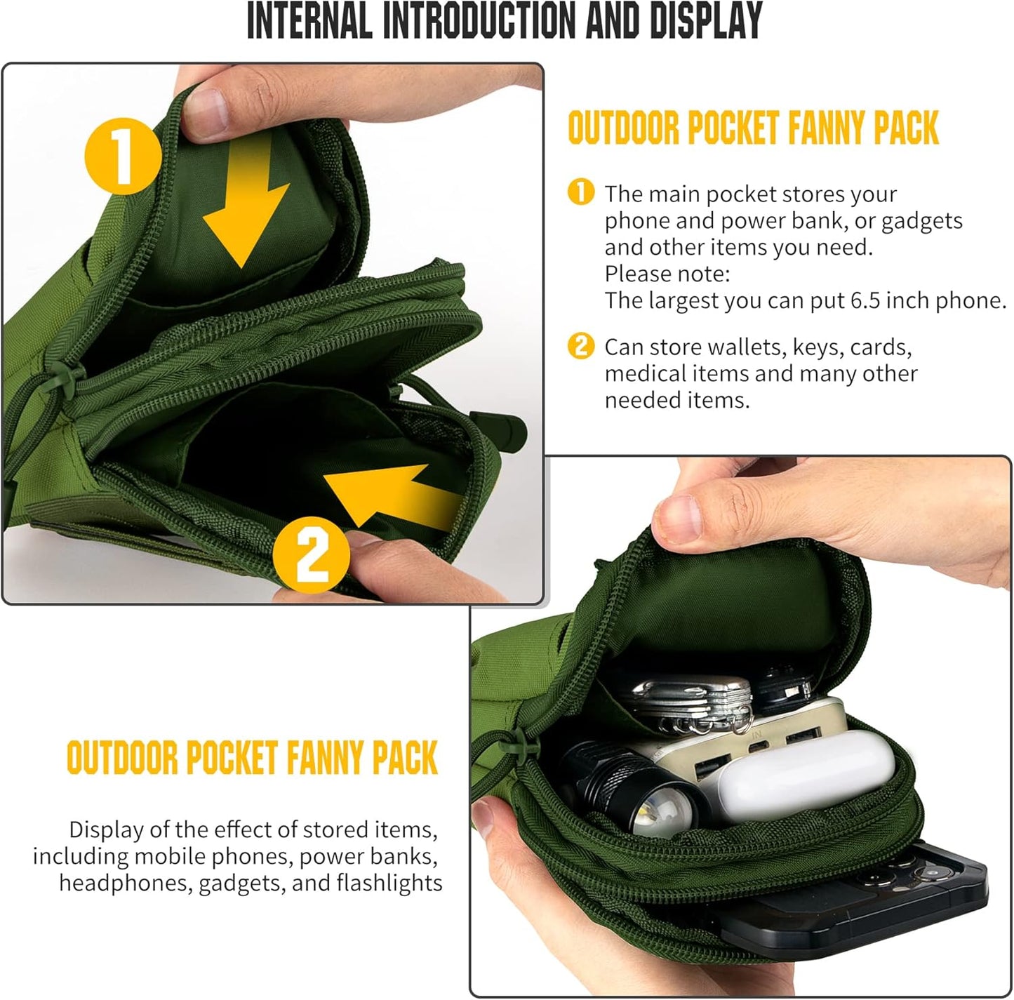 IronSeals Tactical Molle Pouch Compact Utility Waist Bag Phone Holster Holder for 4.7"-6.9" iPhone 15 Pro Max/15 Pro/14 Plus/14 Pro Max/14/13 Pro Max/13 Pro/12 Pro Max/11 Pro Max