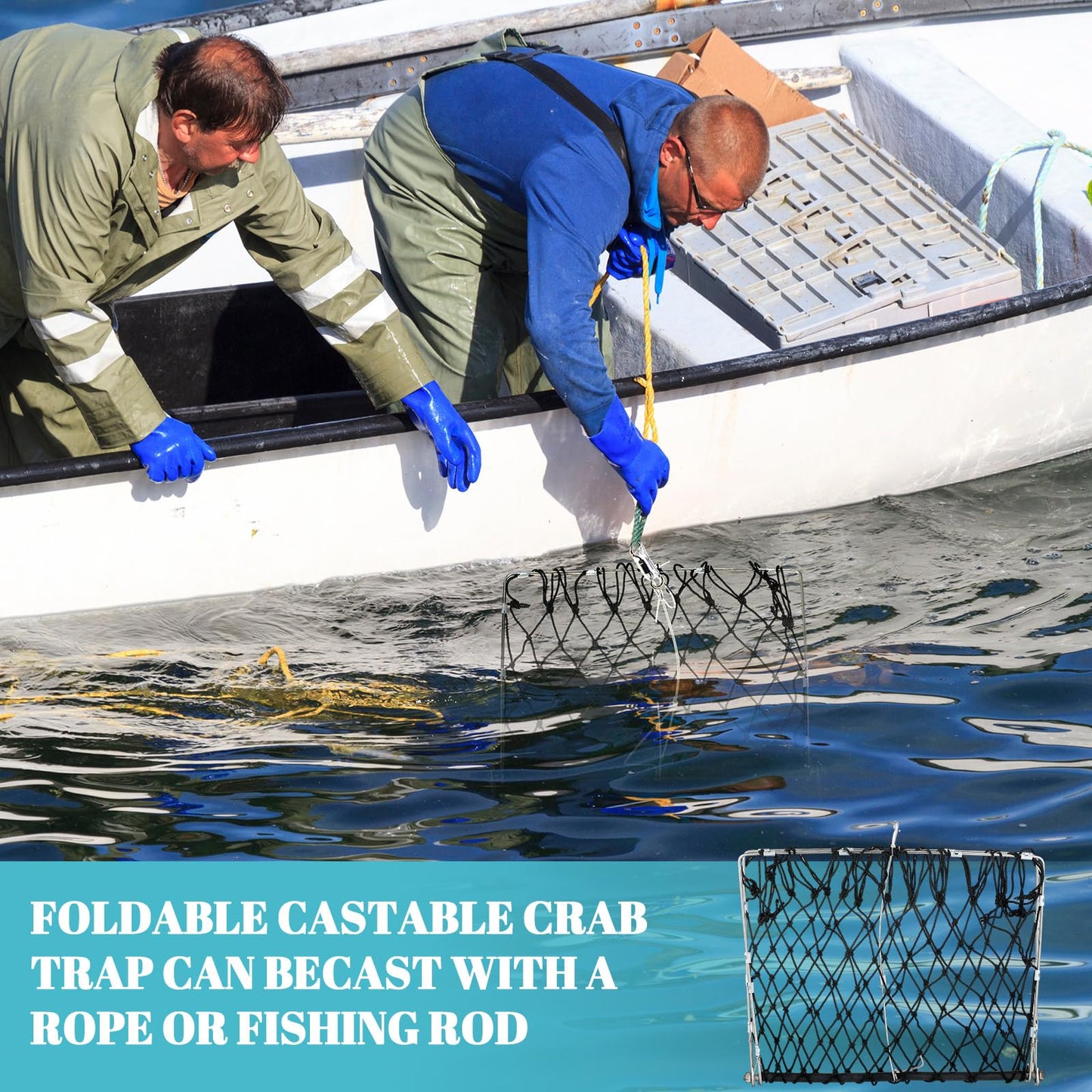 Arrowbash 3 Set Castable Crab Trap with Red Gauge and Bait Clip Foldable Crab Trap Snare Crabbing Net Equipment for Crabbing Lobster Fish