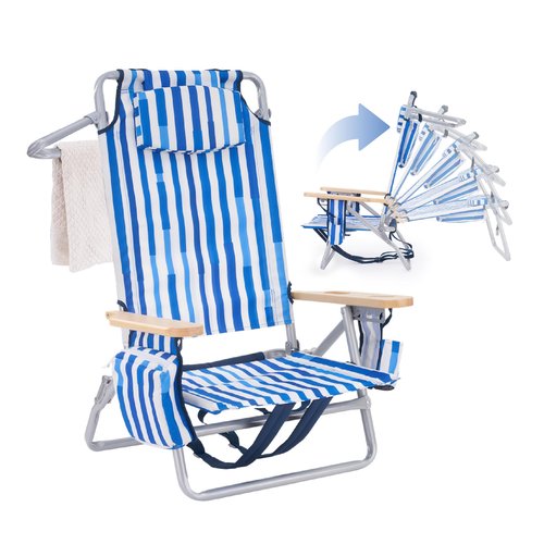 Camphor Designs Low Profile Reclining Beach Chair for Adults Supports 300lbs| Oversized Backpack Beach Chair with 5 Adjustable Positions for Outdoor Concert Travel Festival Camping