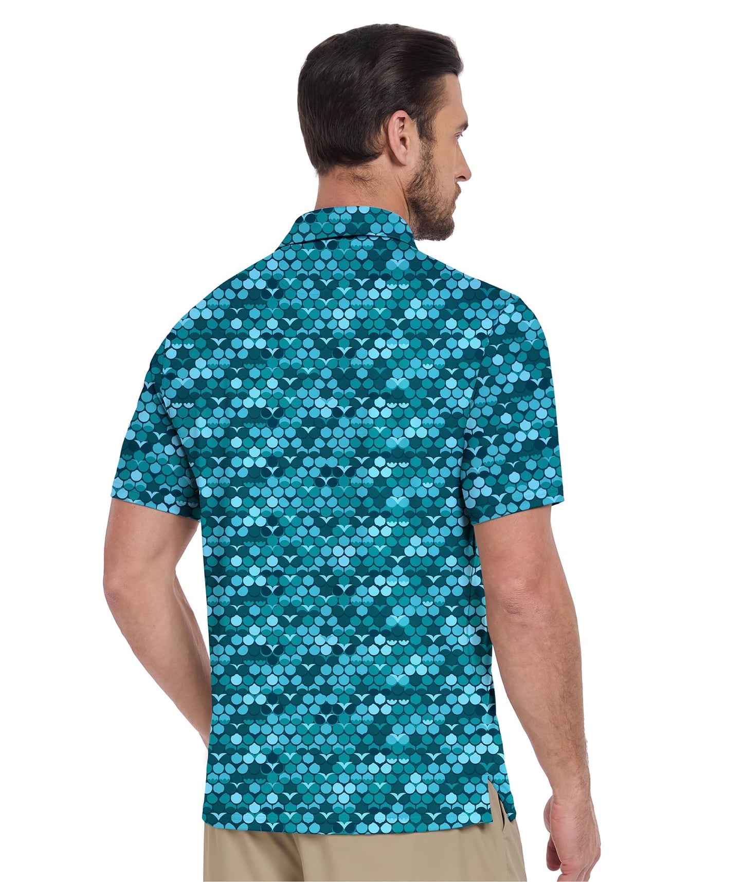 ZITY Mens Golf Shirt Short Sleeve Moisture Wicking Performance Daily Casual Print Patterns Collared Golf Polo Shirts for Men Cyan Large