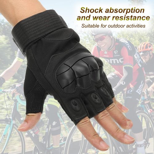 PATIKIL Men's Outdoor Fingerless Gloves, Half Finger Gloves Breathable Workout Gloves for Climbing Cycling Hunting, Black, M