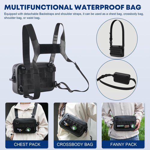 WILD HEART Sports Chest Bag for Men Women Comepletely Waterproof Tactical Chest Pack Multifunction Motorcycle bag for Outdoor Activities