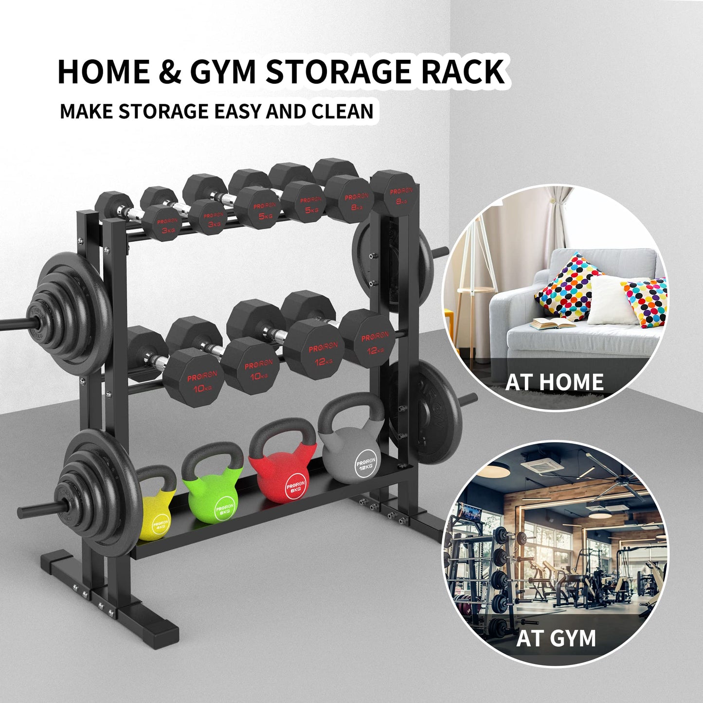 PROIRON Heavy Duty All-In-One Weight Rack, Extra Large Capacity Dumbbell Rack for Dumbbells Kettlebells Home Gym Storage,Floor Protective Weights Stand Holder (Rack Only)