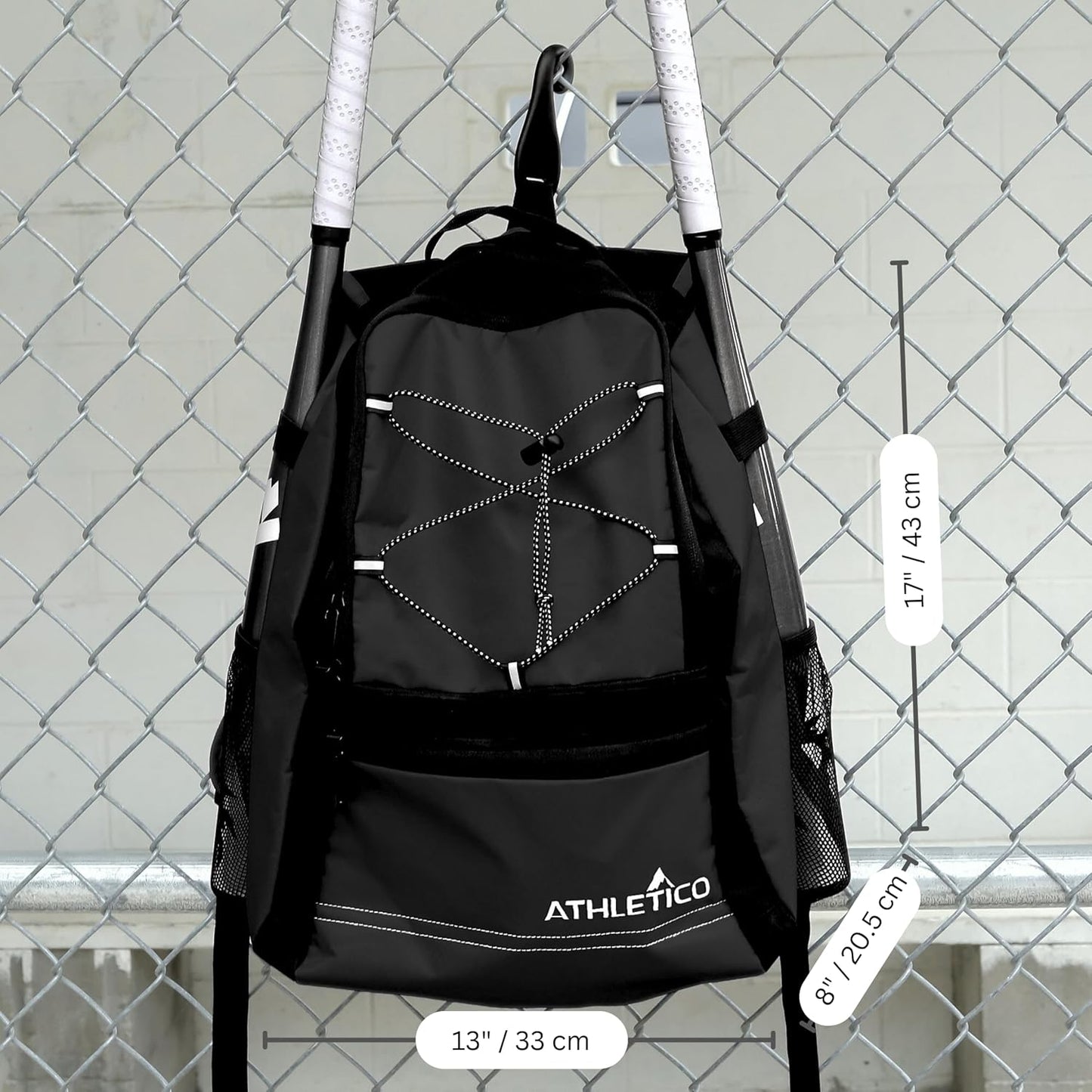 Athletico Youth Baseball Bag - Bat Backpack for Baseball, T-Ball & Softball Equipment & Gear | Holds Bat, Helmet, Glove | Fence Hook (Black)
