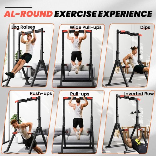 DOBESTS Foldable Power Tower Pull Up Bar Dip Station Adjustable Multifunction Workout Pull Up Tower Station Gym Strength Training Equipment Home Outdoor, Triangular Legs, 700 LBS