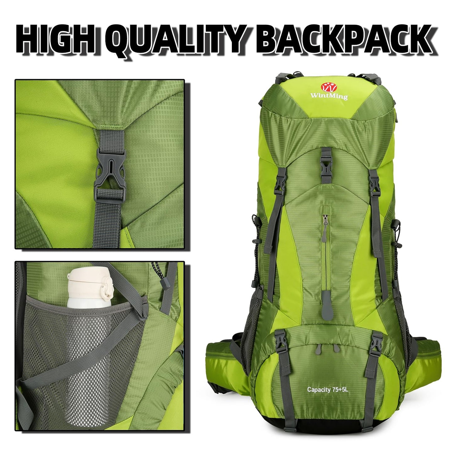 ZCSQIUO 75L Hiking Backpack for Men Women Daypack Backpack Outdoor Waterproof Camping Backpack with Rain Cover (Green)