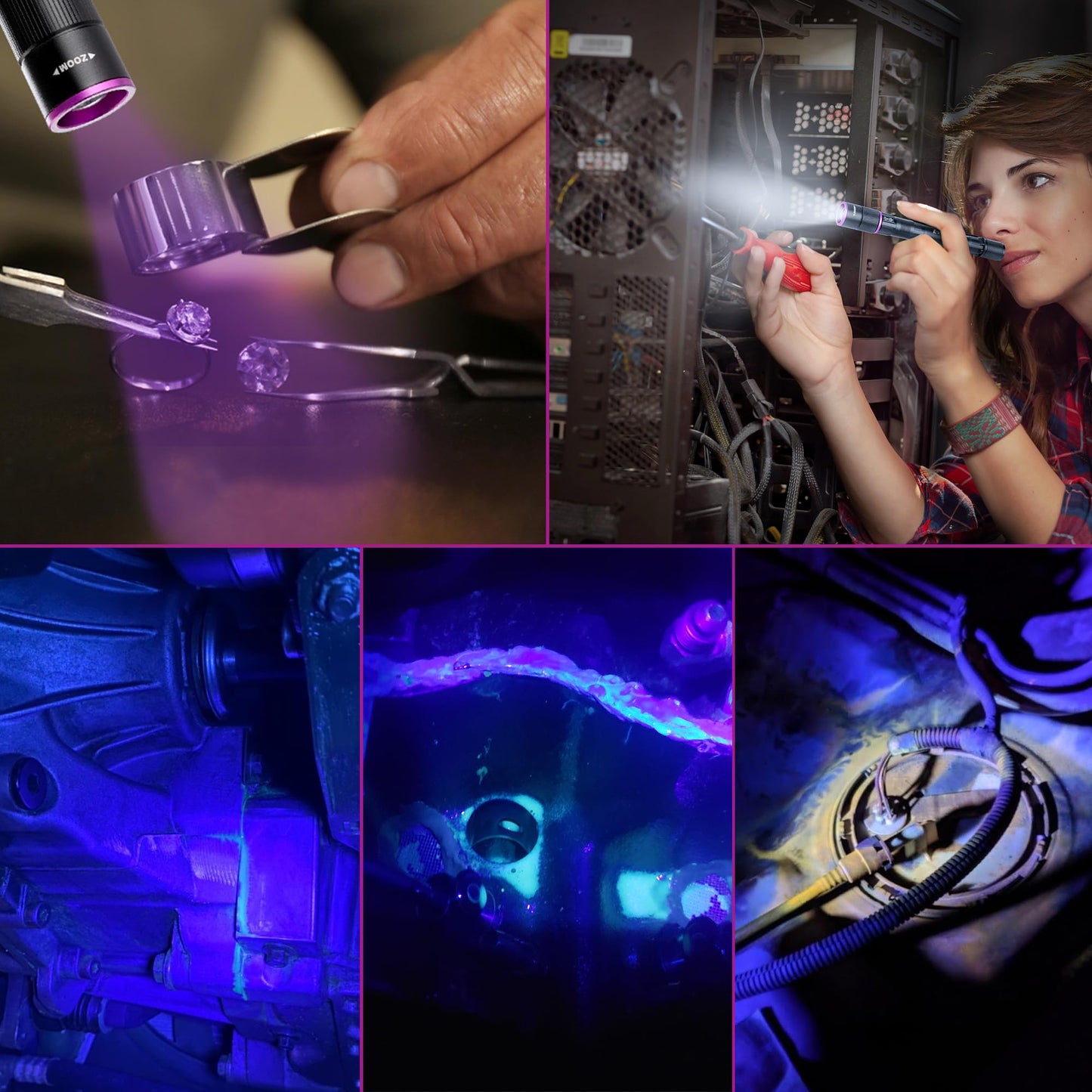 EverBrite Rechargeable Pen Flashlight with UV Light and White Light, 395nm Black Flashlight with Clip, Zoomable 4 Modes with Memory Function, USB C Cable, for Camping, Emergency, Pet Urine Detection