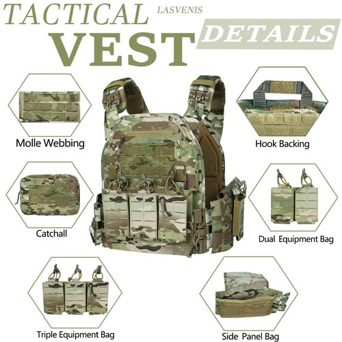 LASVENIS Tactical Vest for Men Weighted Vest Fully Adjustable Outdoor Training Gaming Vests