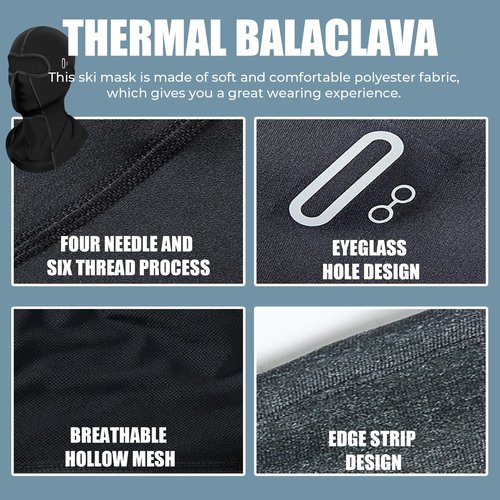 Balaclava Ski Mask Thermal Windproof Winter Mask Face Cover Cold Weather Breathable Snowboarding Motorcycle Skimask Black