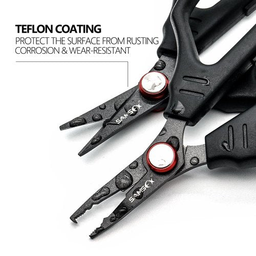 SAMSFX Fishing Braid Scissors, Snip Braided Line Cutter Saltwater and Freshwater, Serrated Shears with Retractor Scissors & Open Split Rings Function
