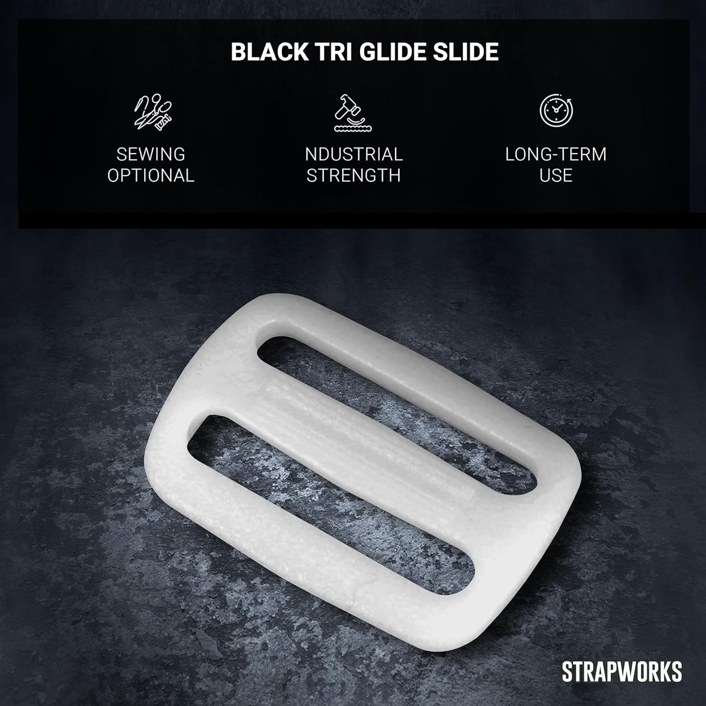 White Plastic Tri-Glide Slide – for Bag Straps, Rifle Slings, Dog Collars - 1 Inch, 10 Pack